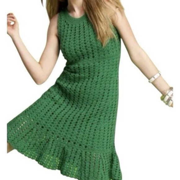 INC International Concepts Green Crochet Knit Dress Sleeveless XL Y2K Flare - Picture 1 of 13